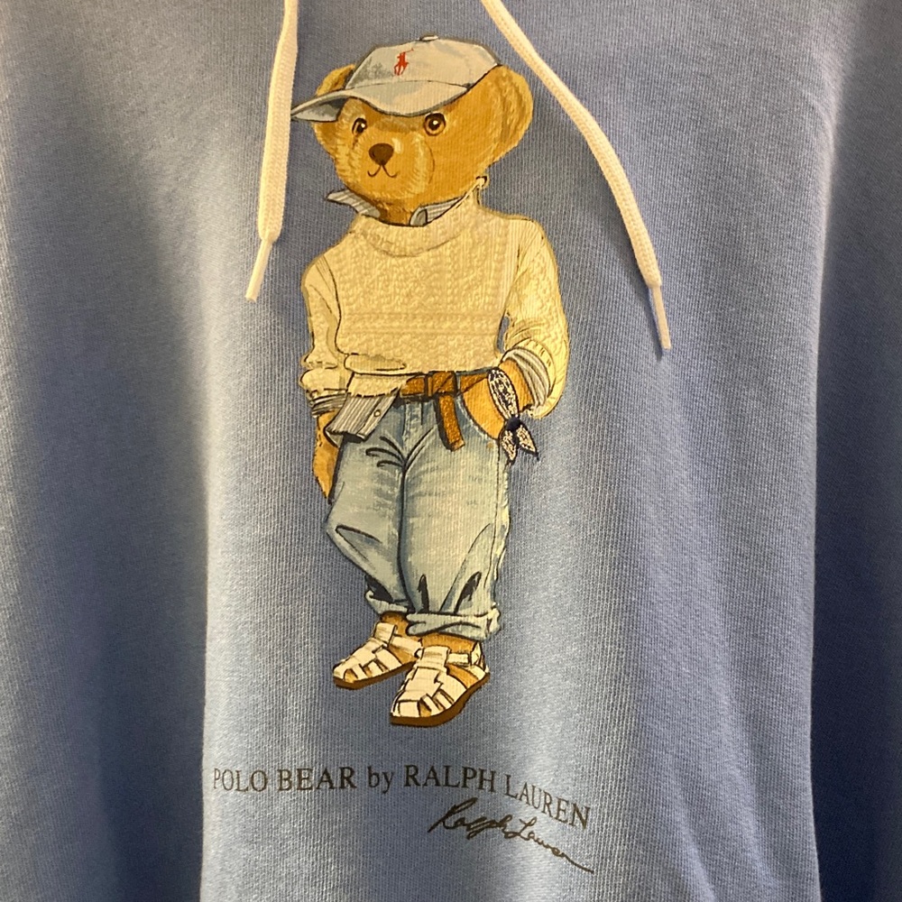 NWOT Polo Ralph Lauren Blue Hoodie with Bear Design - Picture 2 of 6